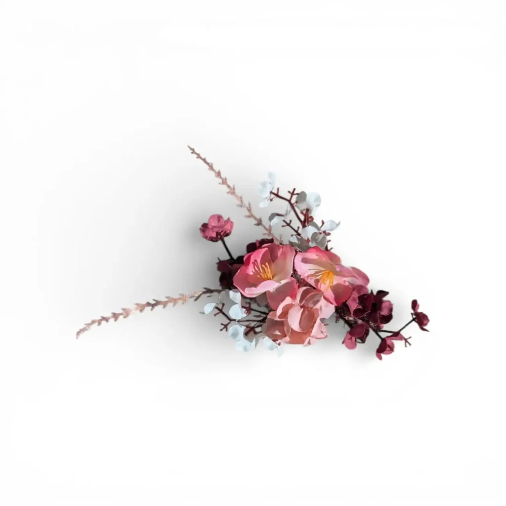 Barrette mariage en fleurs séchées réalisée avec support DIY à pastille silicone