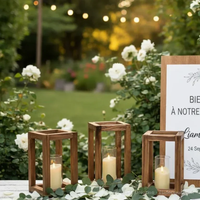 Lanternes en bois décoratives – Trio à bougie LED teinte chêne rustique